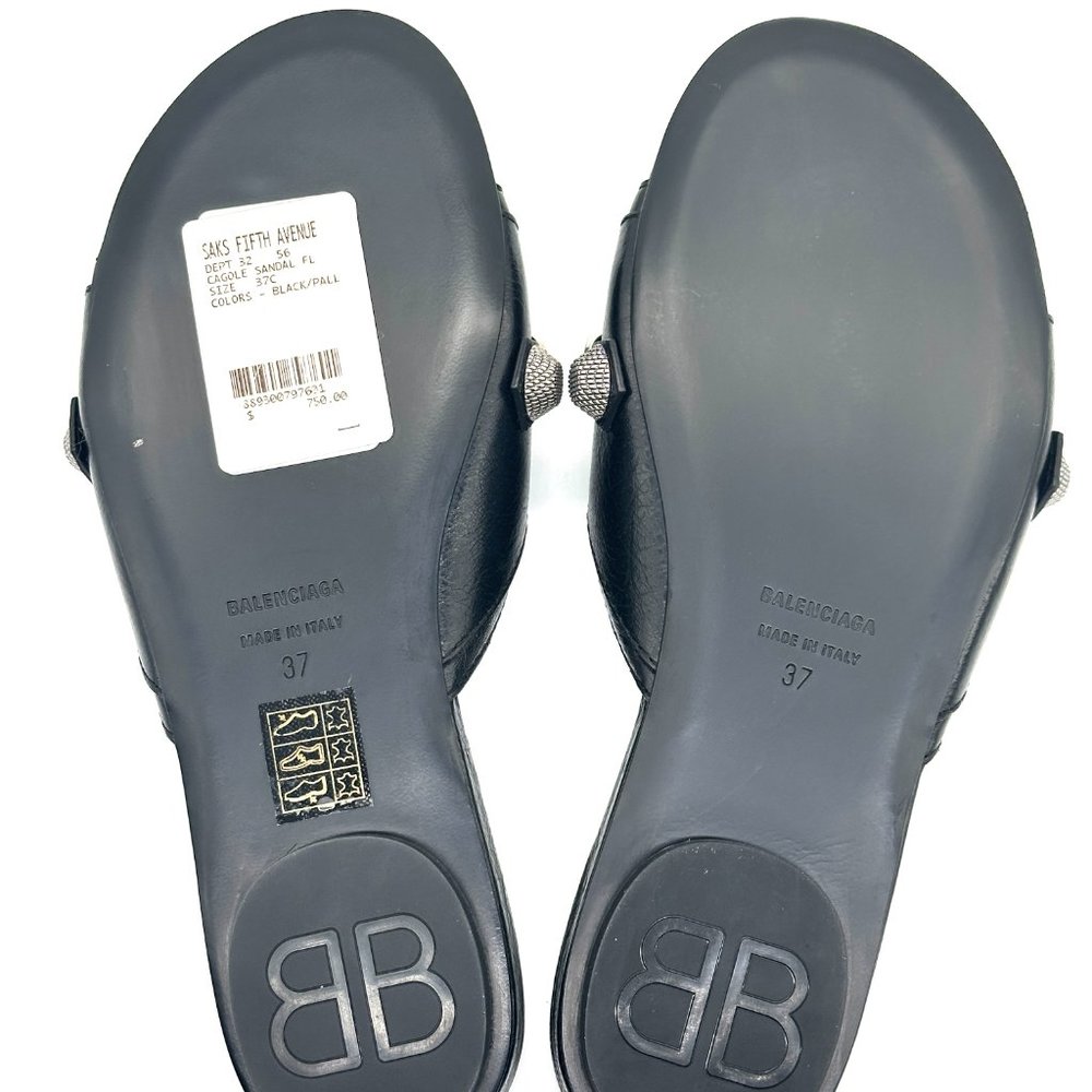 BALENCIAGA Cagole Studded Buckled Arena Leather Flat Slides Mules Sandals - Picture 14 of 16